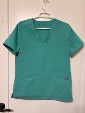 FIGS Women's Teal V-Neck Short Sleeve Scrub Top